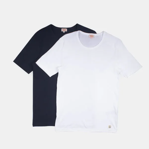 Armor Lux 2 Pack T-shirts - White/rich Navy - Trouva