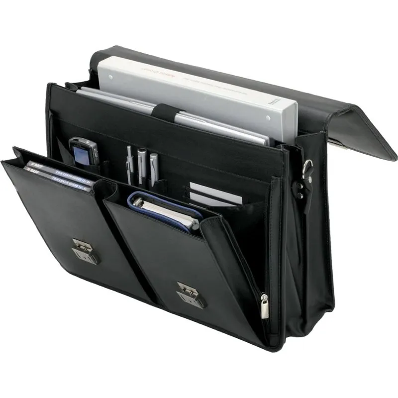 Attaché case "VENETO" - cuir - avec bandoulière - noir