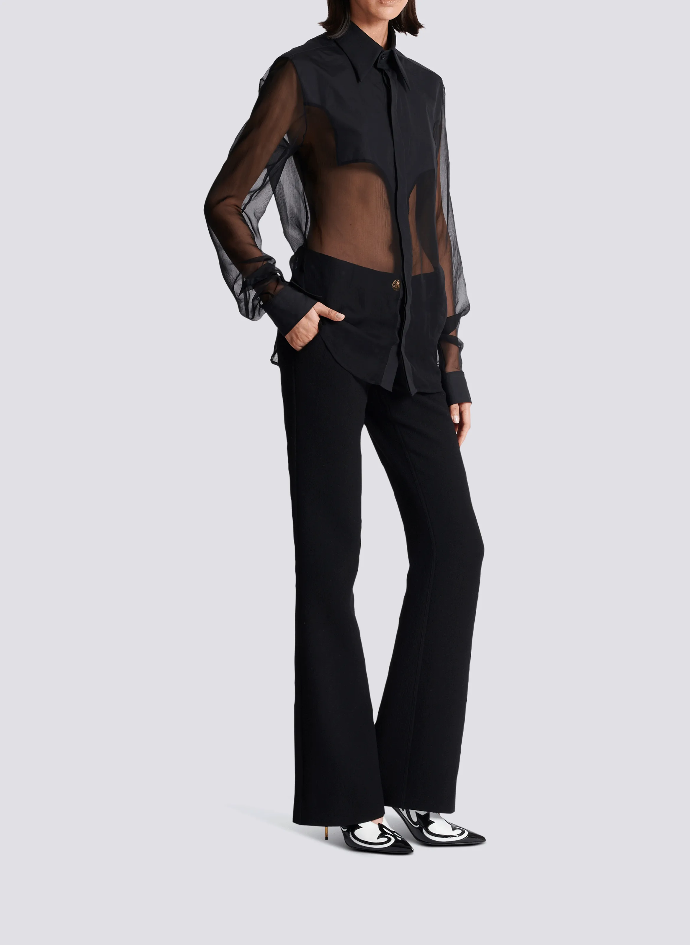 BALMAIN  Chemise western en soie - Noir