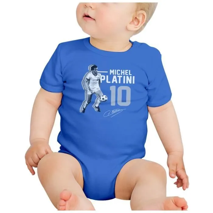 Body Bébé Manche Courte Bleu Michel Platini 10 Vintage Footballeur Foot Star