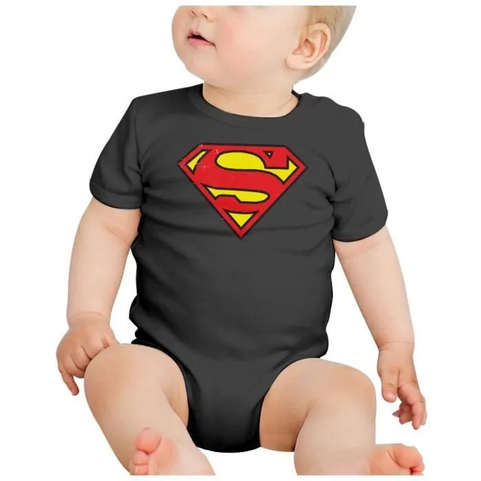 Body Bébé Manche Courte Noir Superman Super Héros BD Film Geek