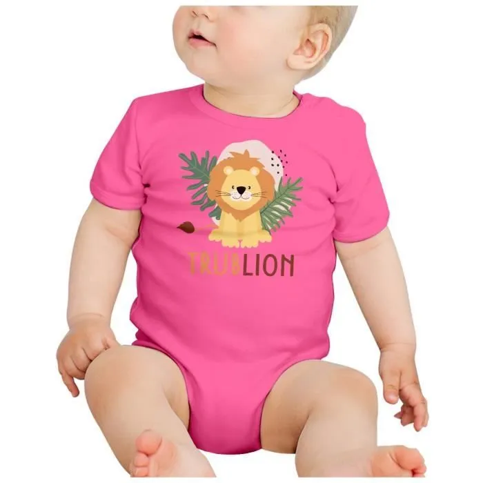 Body Bébé Manche Courte Rose Lion Trublion Dessin Illustration Roi de la Savane