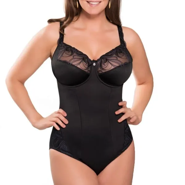 Body grande taille avec armatures Carmen noir de Ulla Dessous