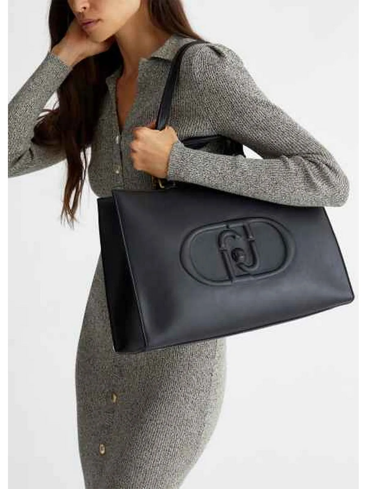 Borse a spalla Donna Liu Jo - Shopping bag con logo monogram - Nero
