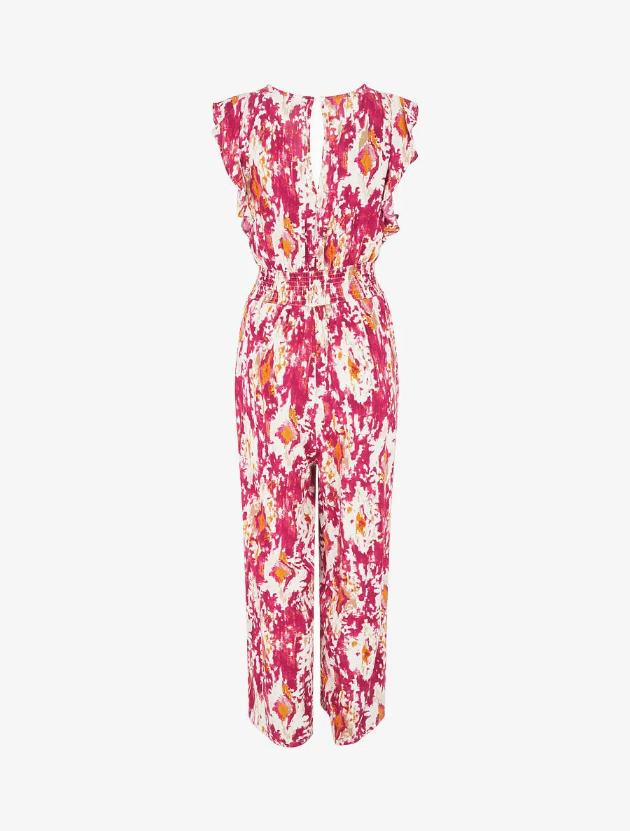Combinaison élastiquée imprimé stylisé - Fushia