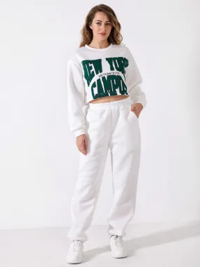 Ensemble sweat imprimé et jogging- Blanc