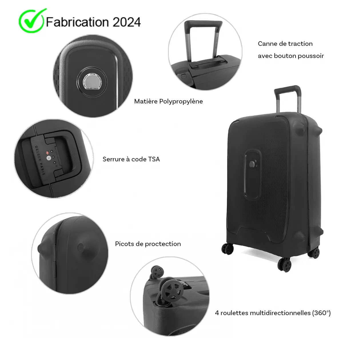 Grande valise XL rigide Delsey Montcenis TSA polypropylène 82cm