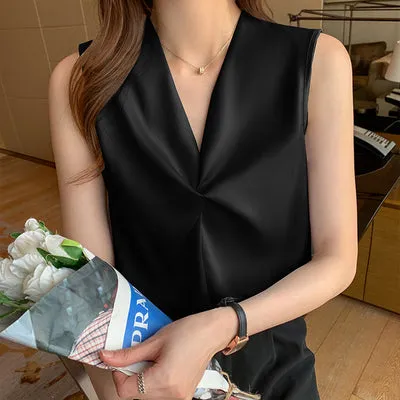 Importé -  Chemise Femmes Tendance Col En V Sans Manches