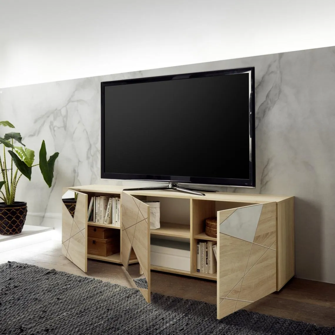 Meuble TV 3 portes beige  | 3 Suisses