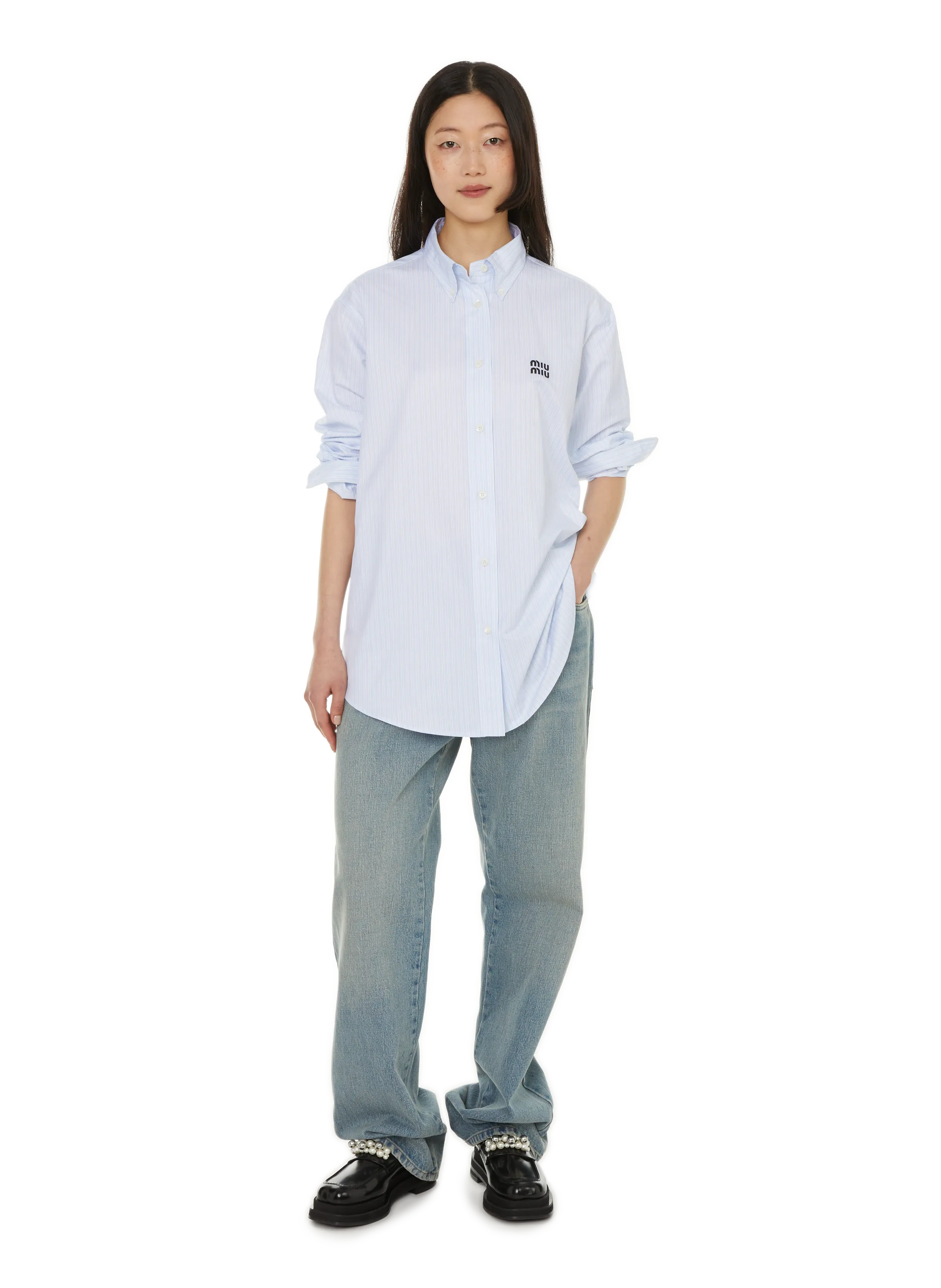 MIU MIU  Chemise à rayures en coton - Bleu