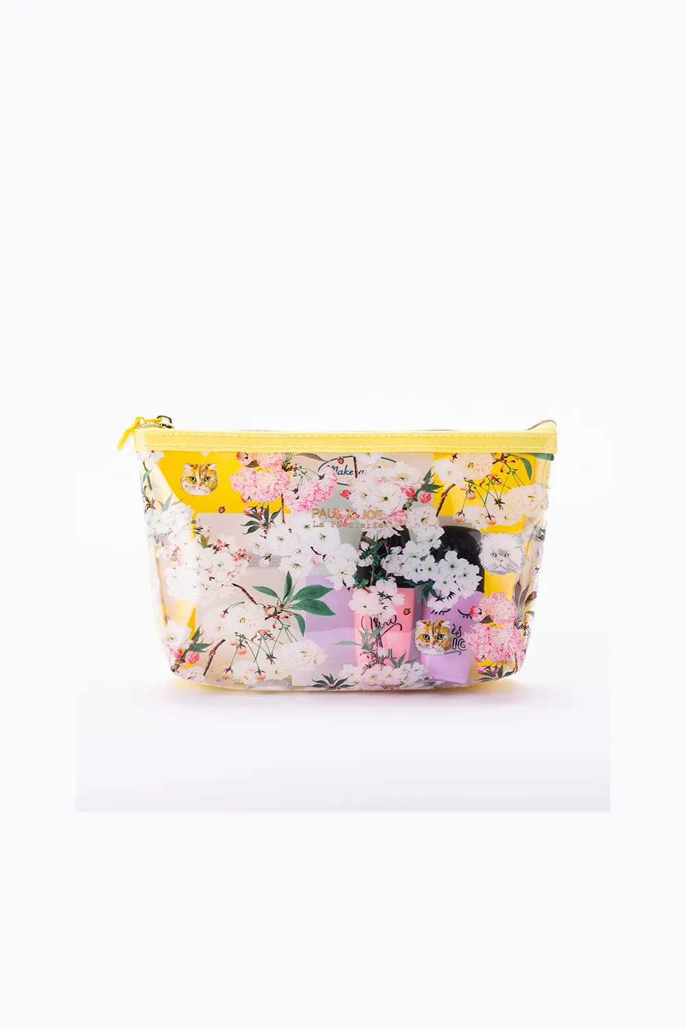 Pochette transparente jaune motif fleuri