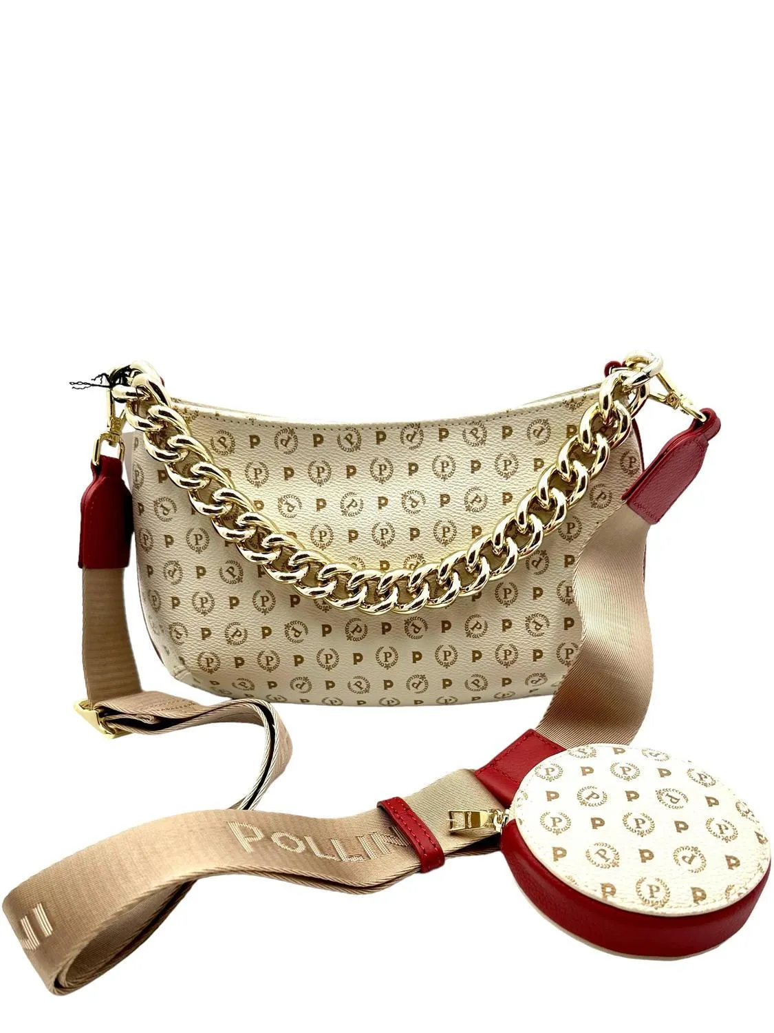 Pollini Heritage Sac Porté Épaule À Anse Chaîne Ivoire / Lac - Achetez À Prix Outlet!