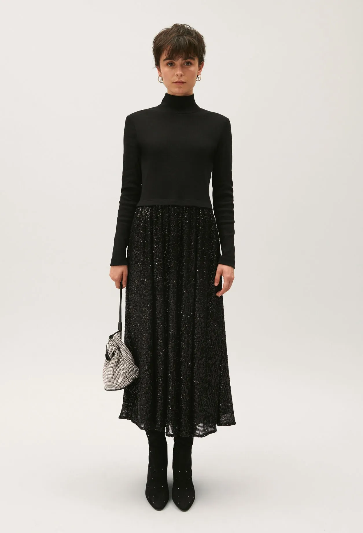 Robe Teli bimatière sequins noire | Claudie FR