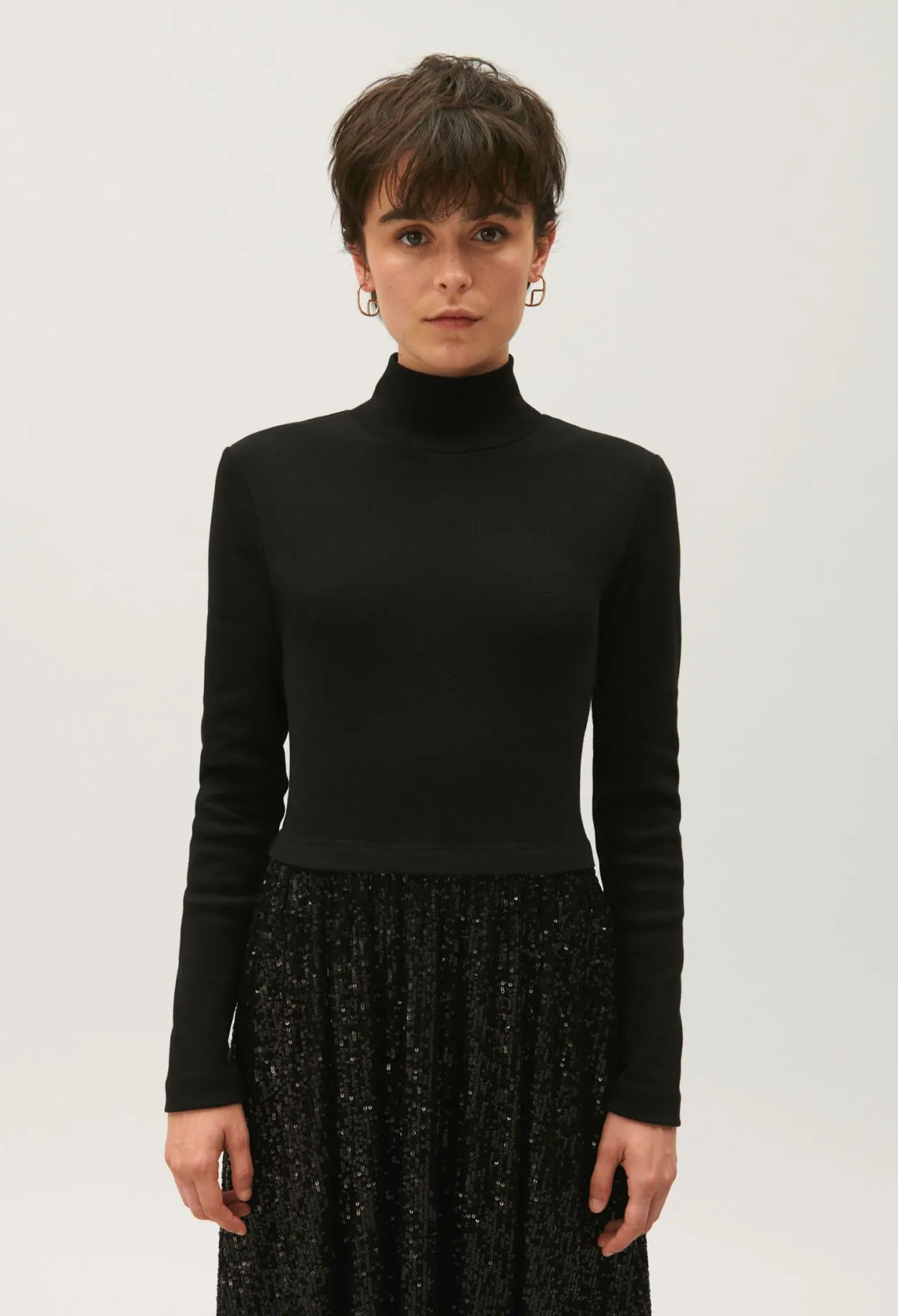 Robe Teli bimatière sequins noire | Claudie FR