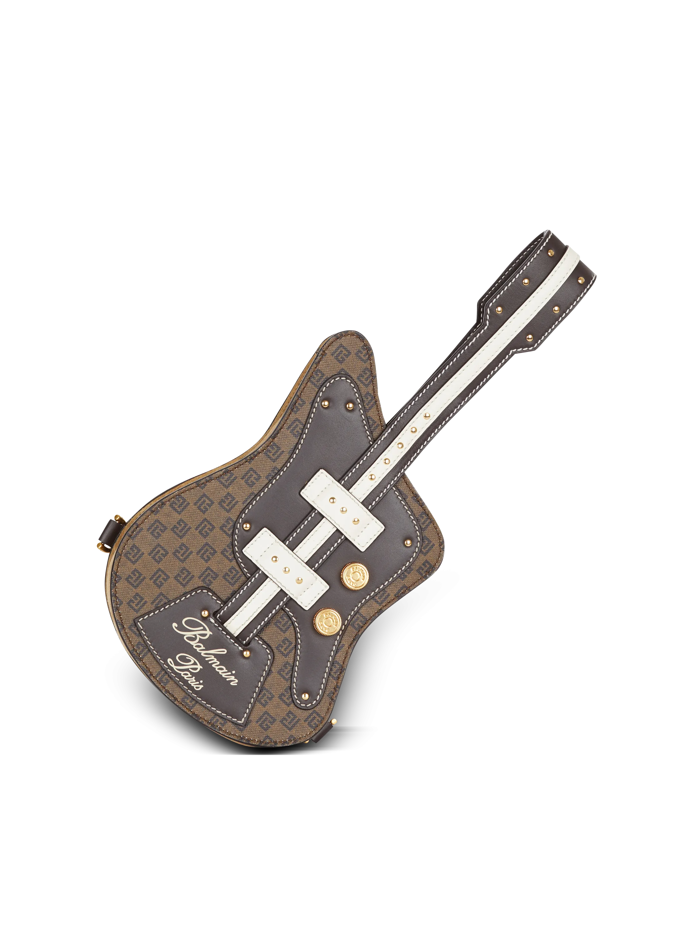 SAC POCHETTE GUITAR BAG MONOGRAMME ET CUIR - BALMAIN pour FEMME | Printemps