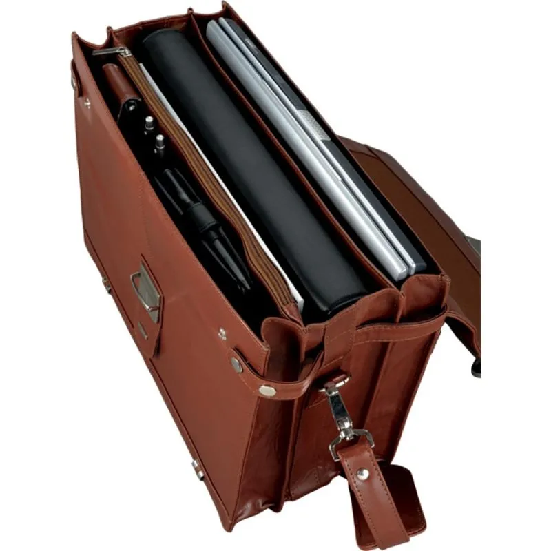 Sacoche porte-document avec serrure MOCCA - cuir véritable - cognac