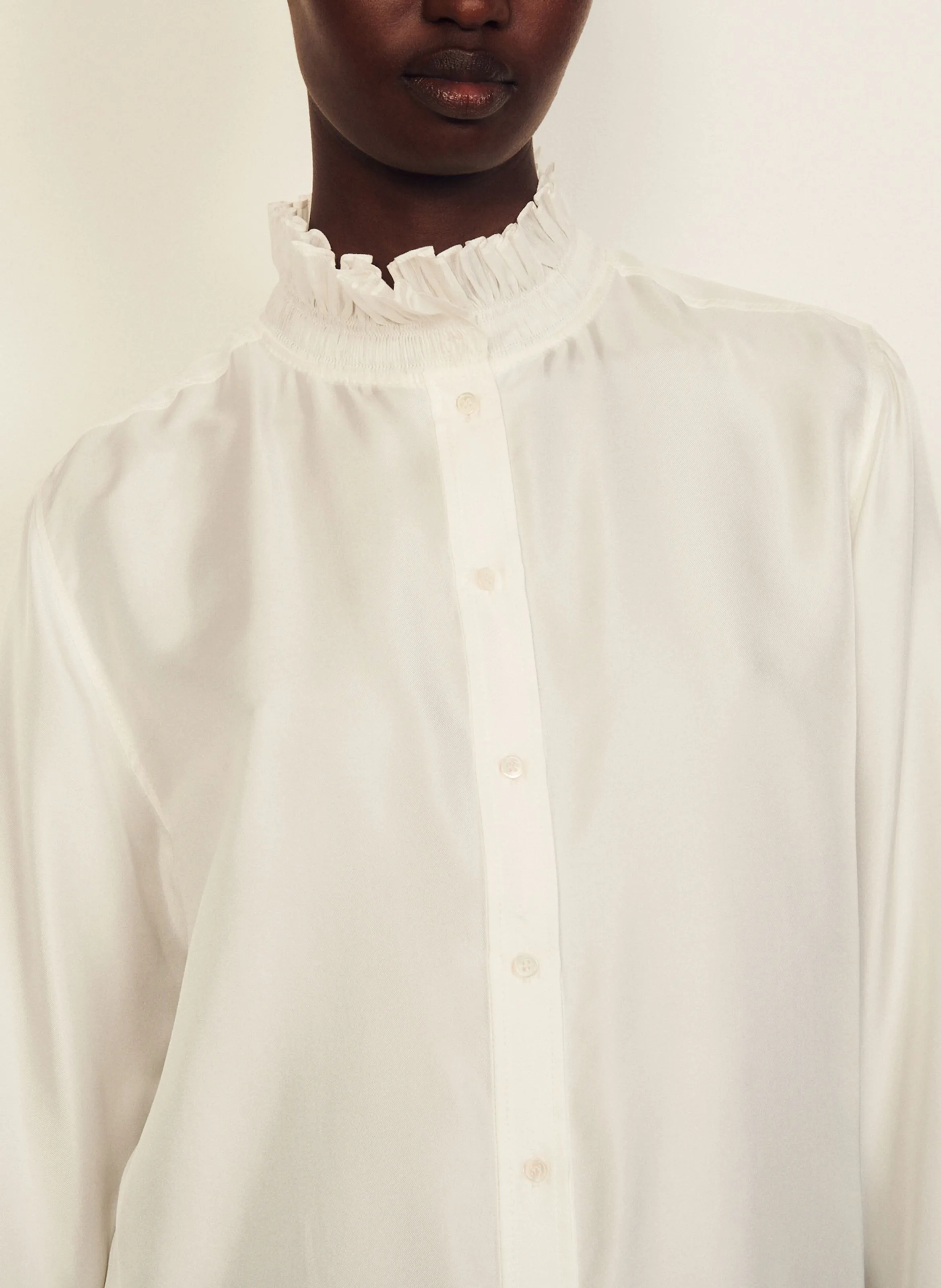 SANDRO  Chemise col victorien en soie - Blanc