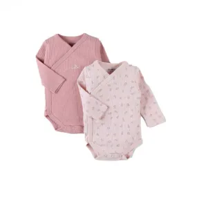Set de 2 Body croisés manches longues rose 6 mois