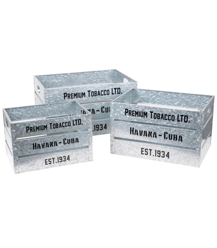 Set de 3 caisses en métal effet zinc vintage 51x35x28cm