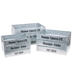 Set de 3 caisses en métal effet zinc vintage 51x35x28cm