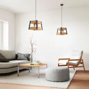 Suspension industrielle noire avec bois - Crate