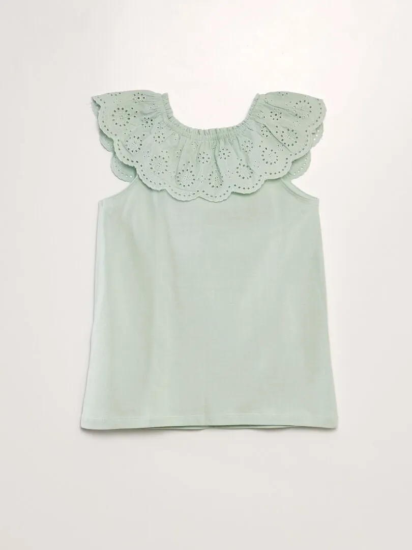 T-shirt sans manches avec col brodé - Vert
