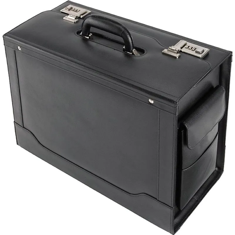 Valise Pilot-case "ANCONA" - cuir véritable - noir